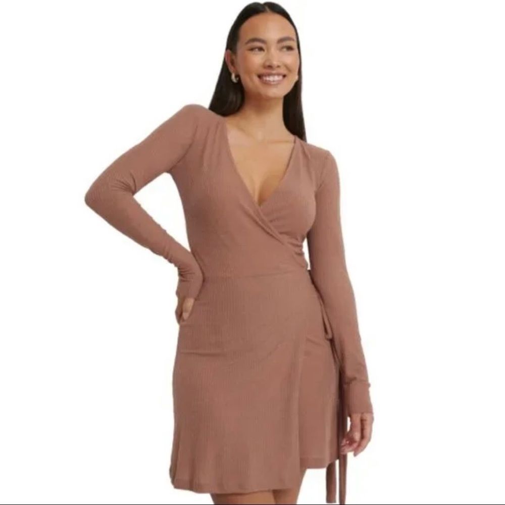 NA-KD Recycled Overlap Tie Short Wrap Dress size XSmall